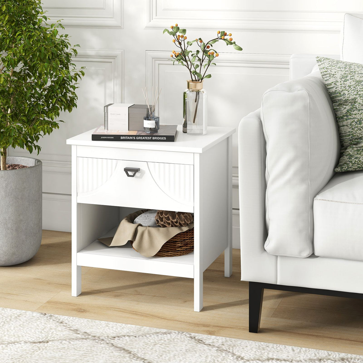 Modern Nightstand with Drawer and Open Shelf