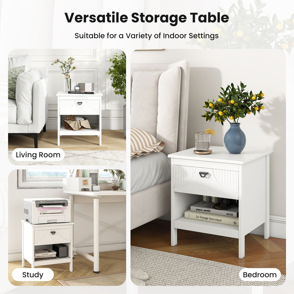 Modern Nightstand with Drawer and Open Shelf