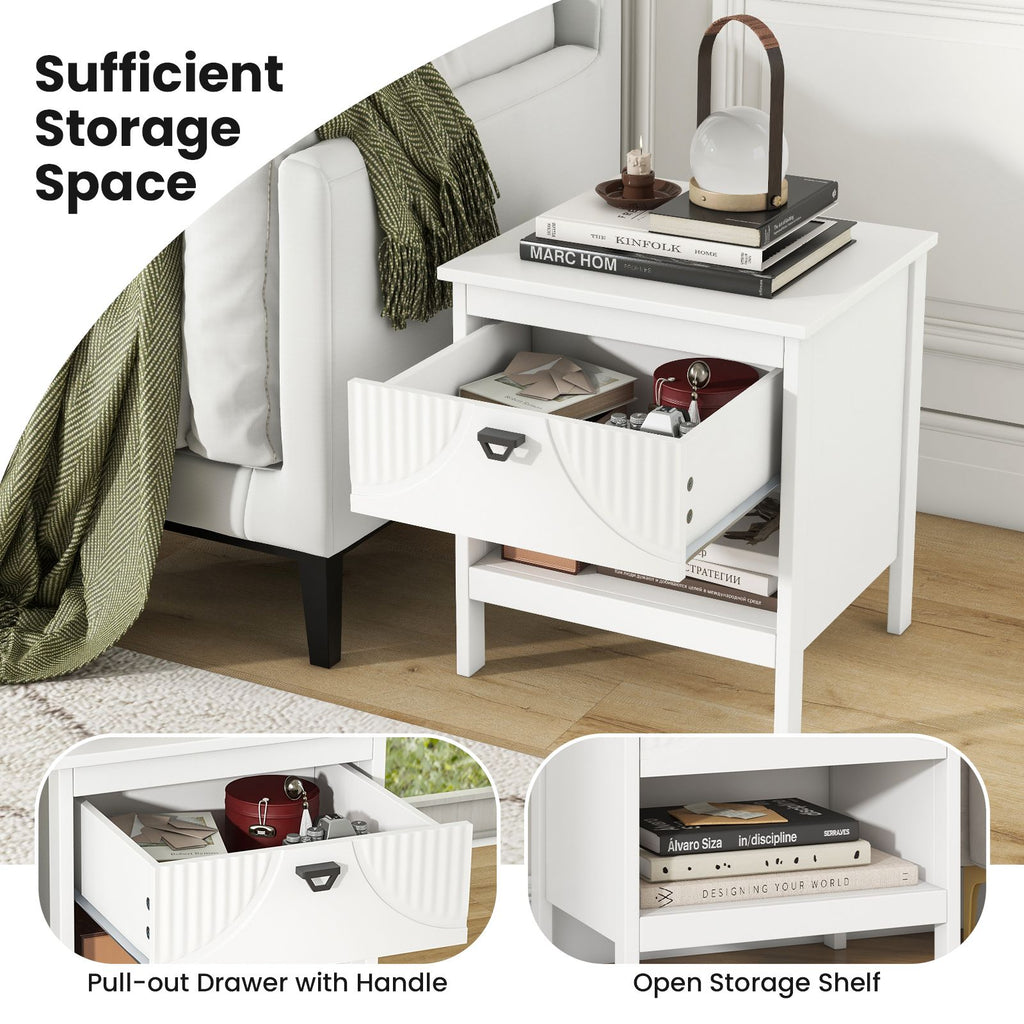 Modern Nightstand with Drawer and Open Shelf