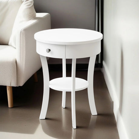 Classic Round End Table with Shelf and Drawer