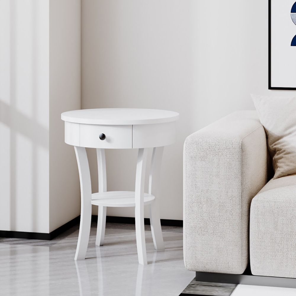 Classic Round End Table with Shelf and Drawer