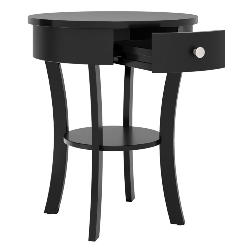 Classic Round End Table with Shelf and Drawer