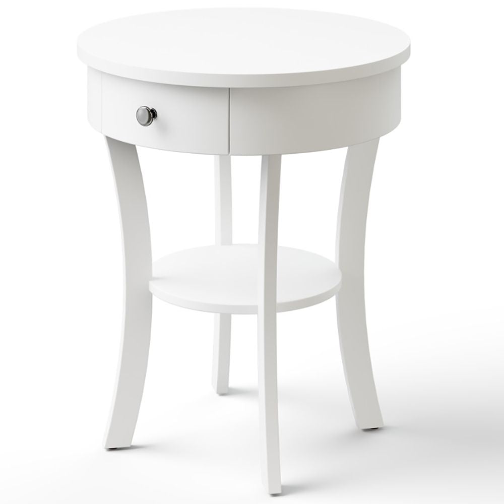 Classic Round End Table with Shelf and Drawer