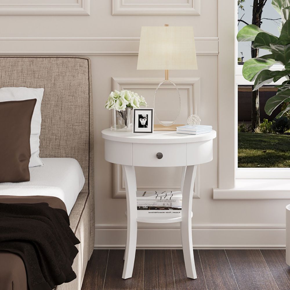 Classic Round End Table with Shelf and Drawer