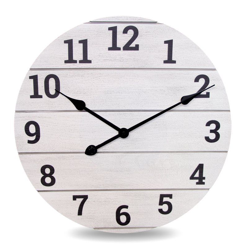 Whitewashed Plank Farmhouse Analog Wall Clock