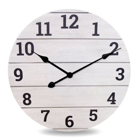 Whitewashed Plank Farmhouse Analog Wall Clock