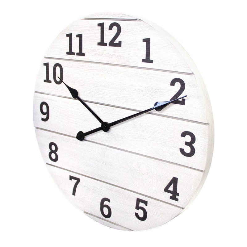 Whitewashed Plank Farmhouse Analog Wall Clock