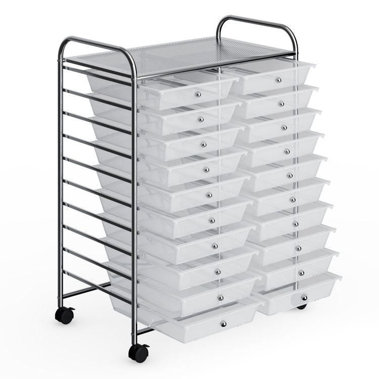 20-Drawer Rolling Storage Cart with Transparent Drawers