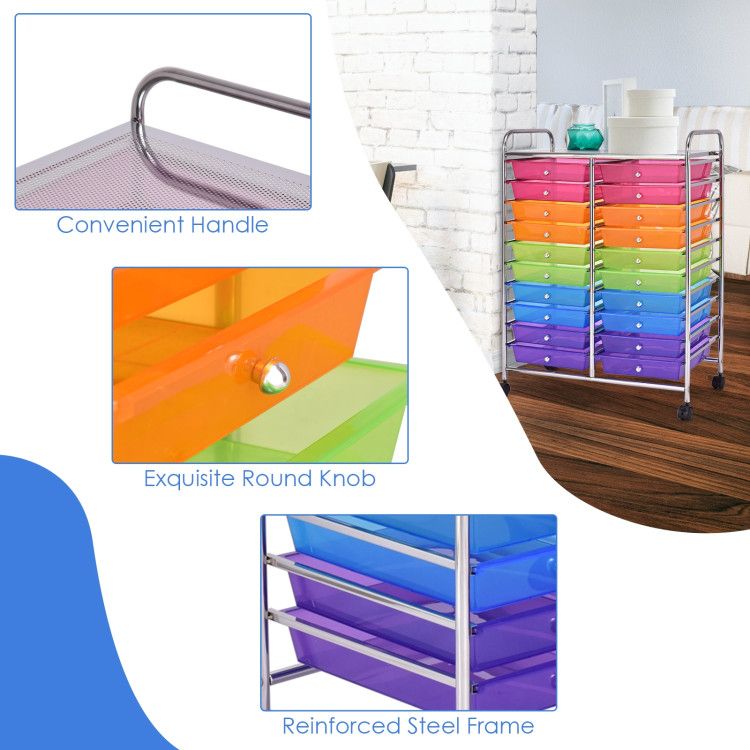 20-Drawer Rolling Storage Cart with Transparent Drawers