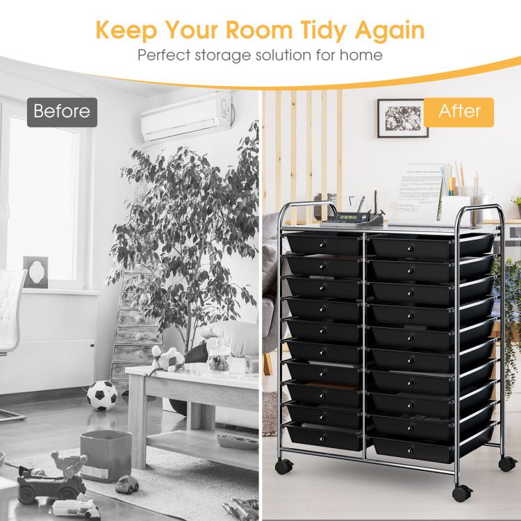 20-Drawer Rolling Storage Cart with Transparent Drawers