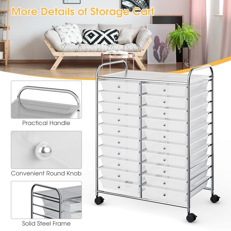 20-Drawer Rolling Storage Cart with Transparent Drawers