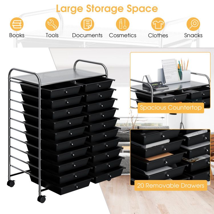 20-Drawer Rolling Storage Cart with Transparent Drawers
