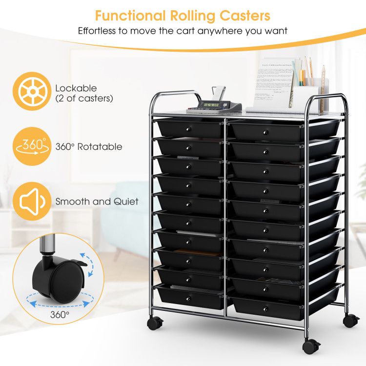 20-Drawer Rolling Storage Cart with Transparent Drawers