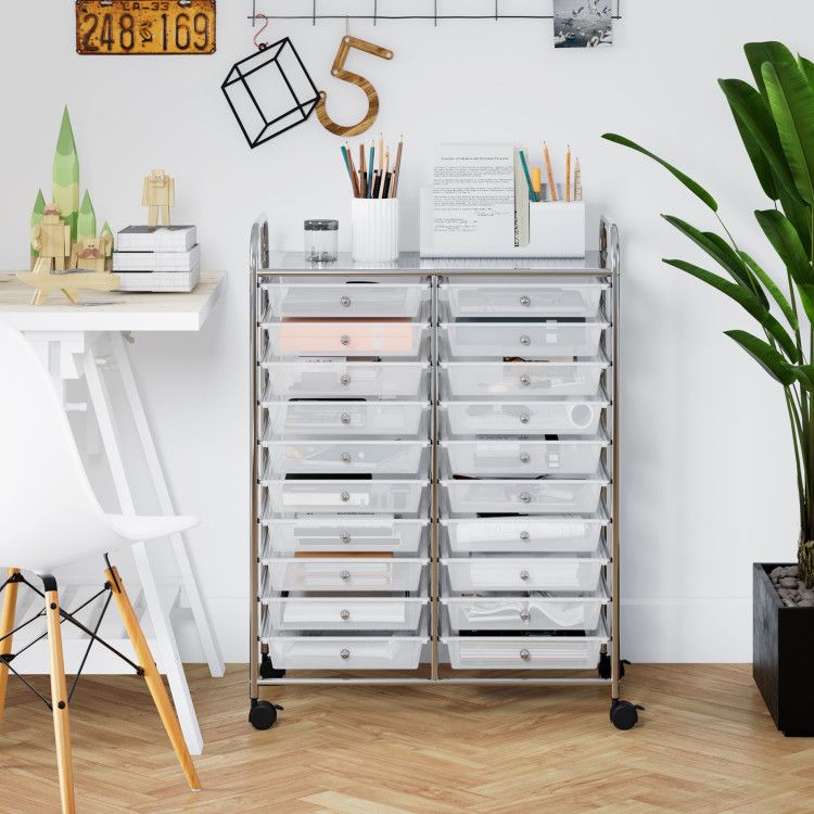 20-Drawer Rolling Storage Cart with Transparent Drawers