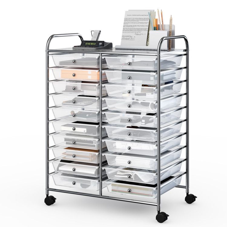 20-Drawer Rolling Storage Cart with Transparent Drawers - Transparent