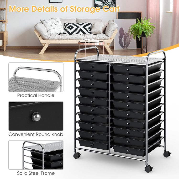 20-Drawer Rolling Storage Cart with Transparent Drawers