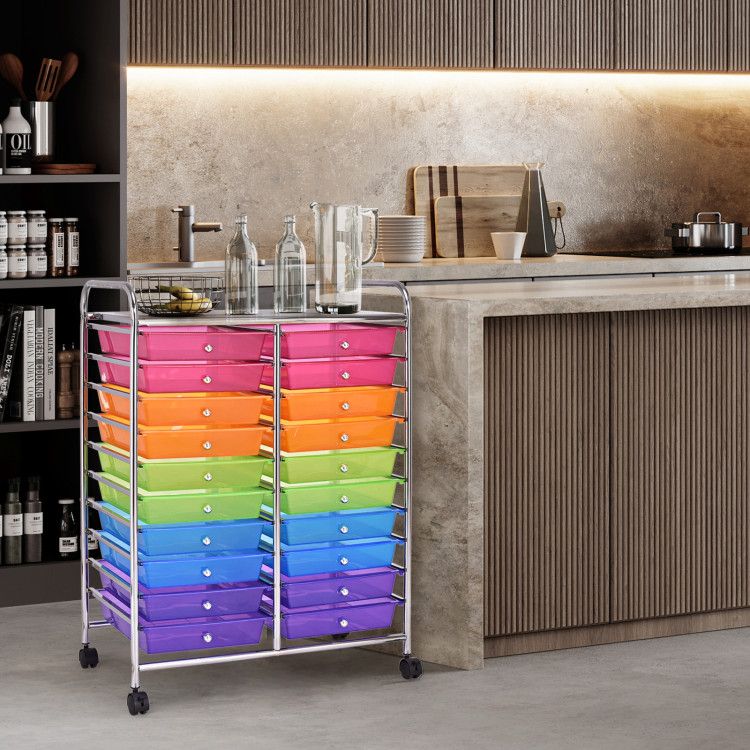 20-Drawer Rolling Storage Cart with Transparent Drawers