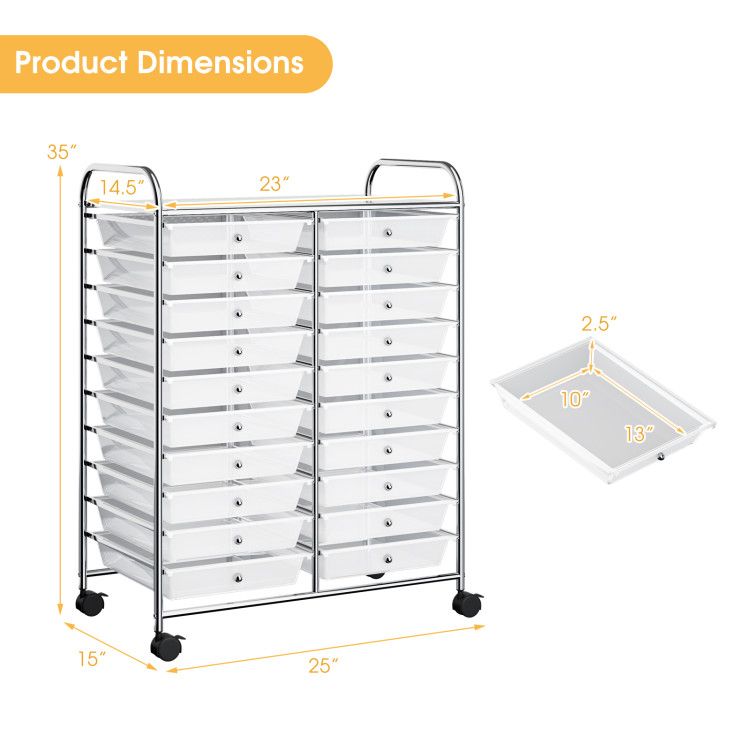 20-Drawer Rolling Storage Cart with Transparent Drawers