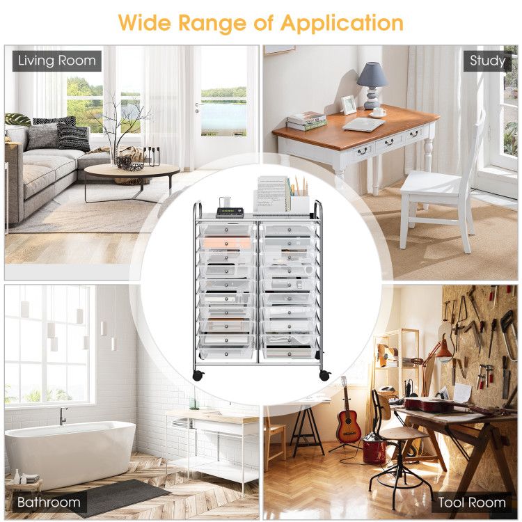 20-Drawer Rolling Storage Cart with Transparent Drawers