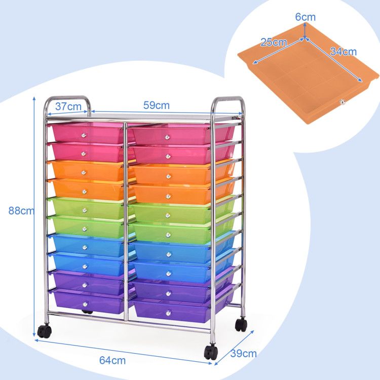 20-Drawer Rolling Storage Cart with Transparent Drawers