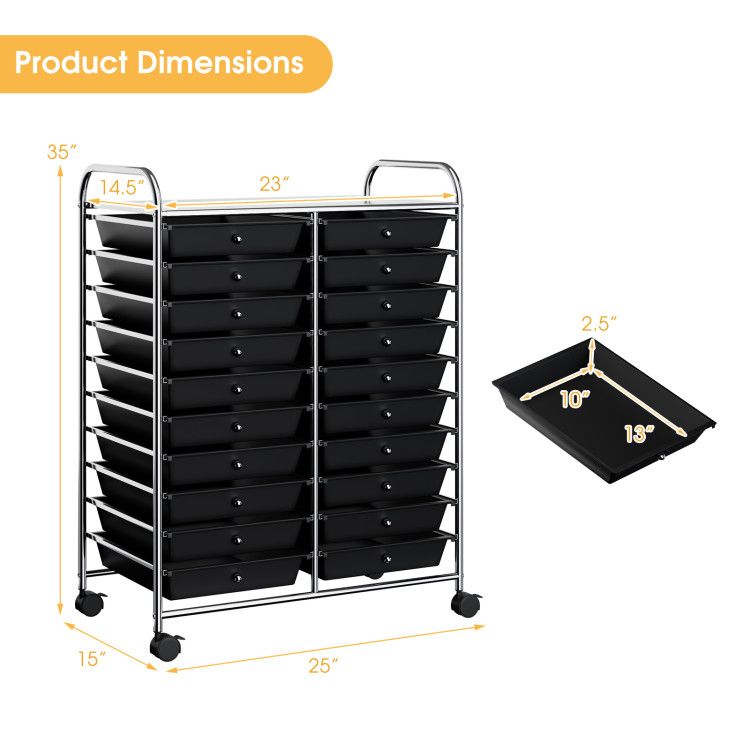 20-Drawer Rolling Storage Cart with Transparent Drawers