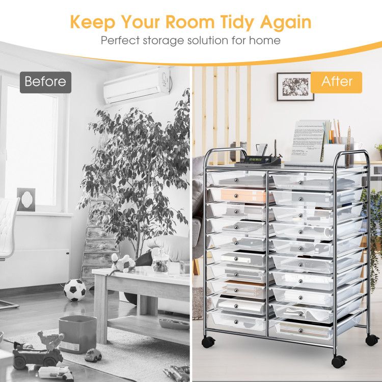 20-Drawer Rolling Storage Cart with Transparent Drawers