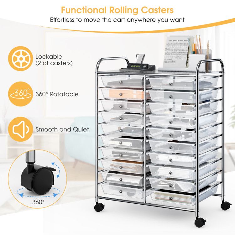 20-Drawer Rolling Storage Cart with Transparent Drawers