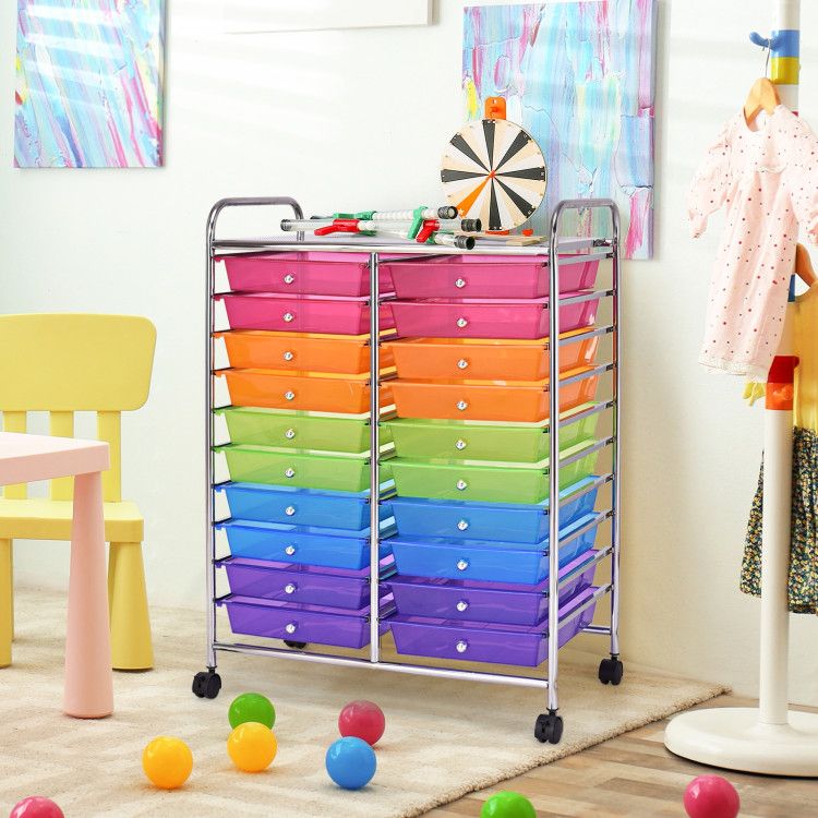 20-Drawer Rolling Storage Cart with Transparent Drawers