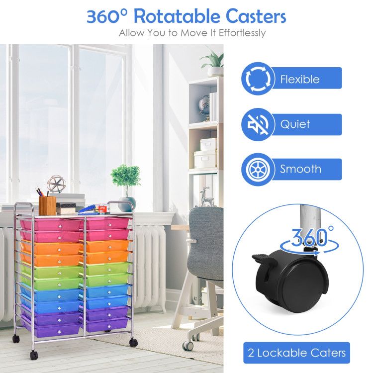 20-Drawer Rolling Storage Cart with Transparent Drawers