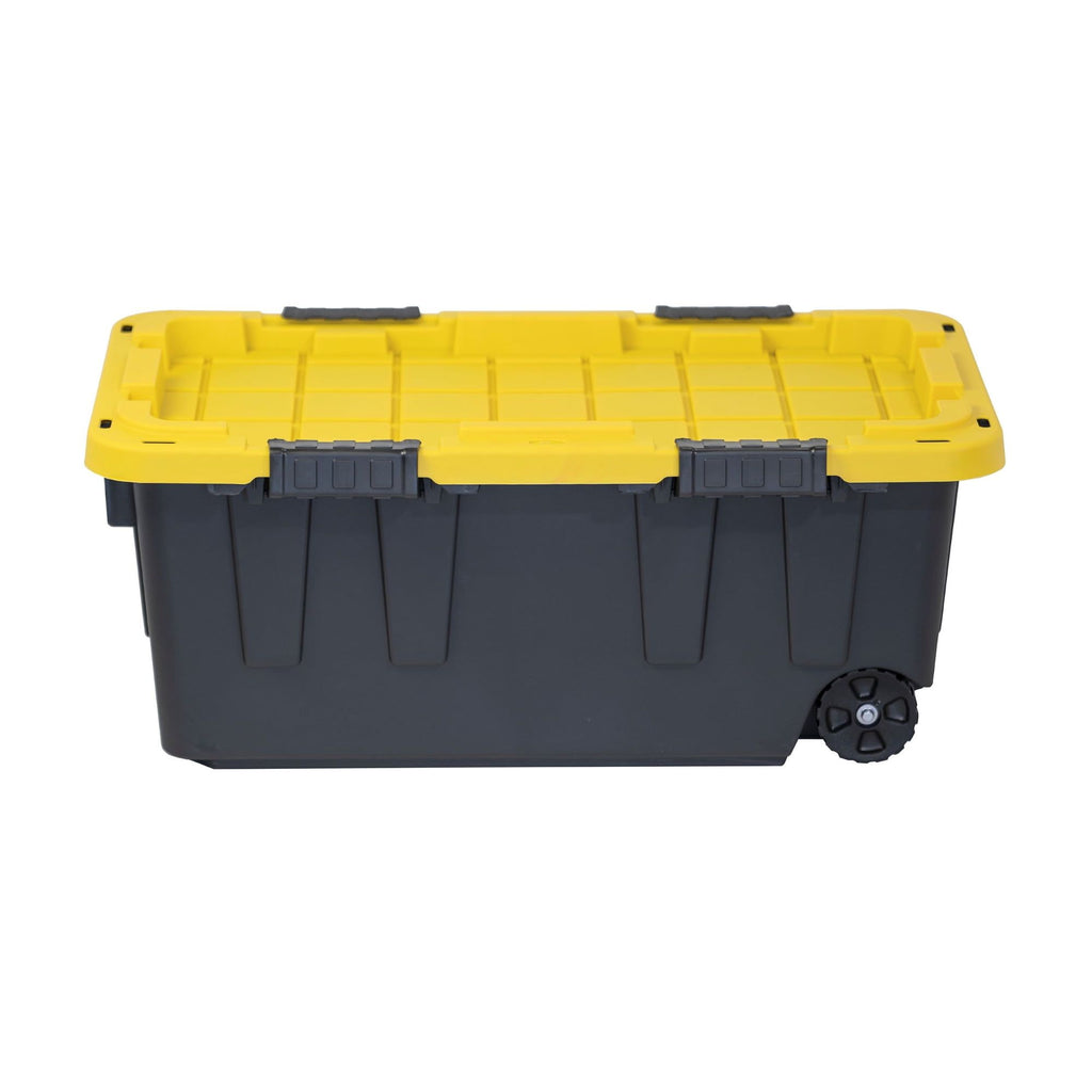 Wheeled Footlocker Storage Tote with Stackable Lid and Side Handle
