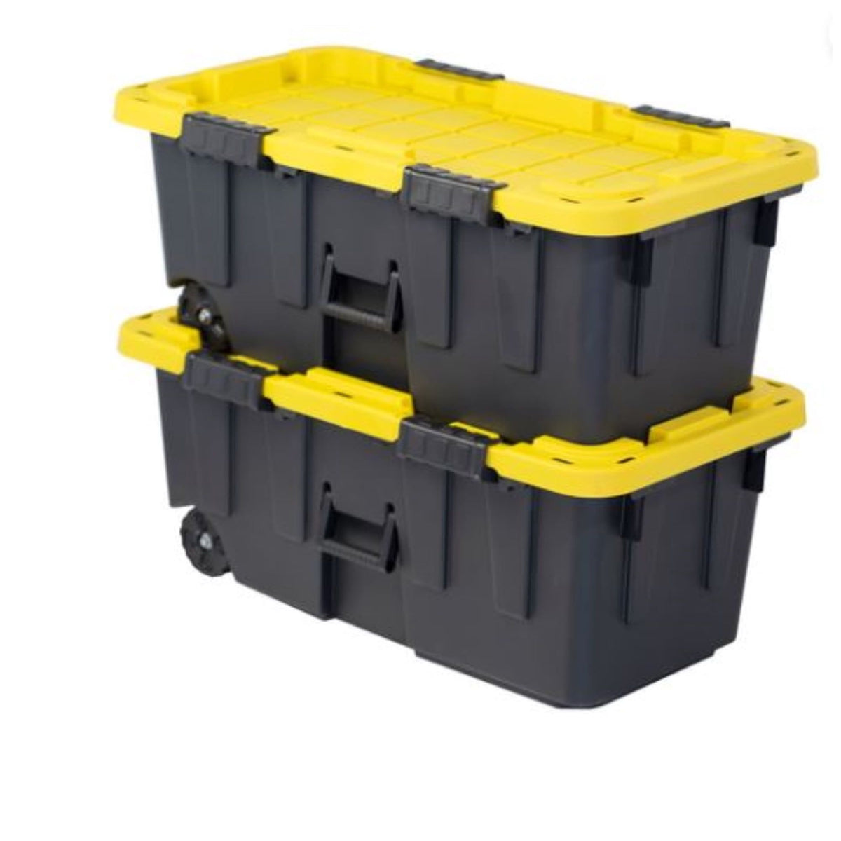 Wheeled Footlocker Storage Tote with Stackable Lid and Side Handle
