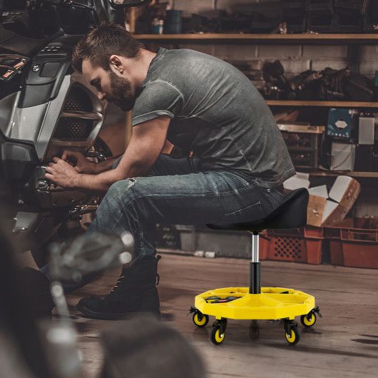 Adjustable Height Rolling Garage Stool with Tool Tray – Yellow/Black