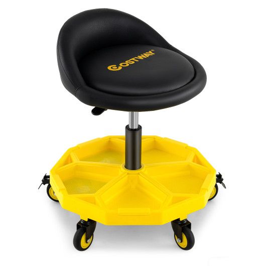 Adjustable Height Rolling Garage Stool with Tool Tray – Yellow/Black