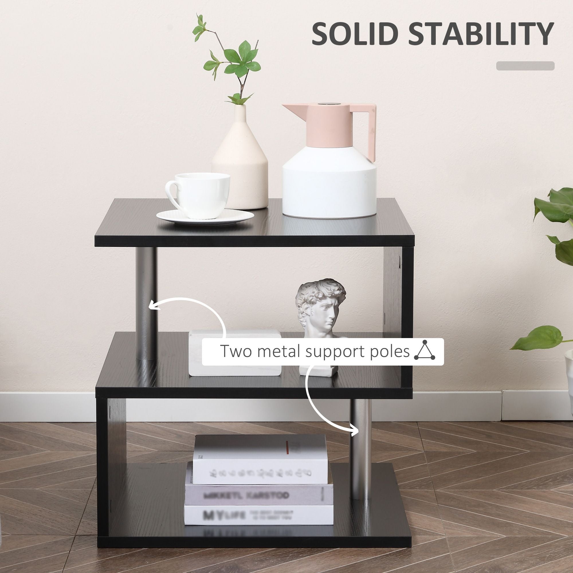 Modern S-Shaped End Table with Three-Tier Storage
