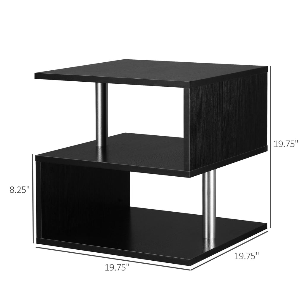 Modern S-Shaped End Table with Three-Tier Storage
