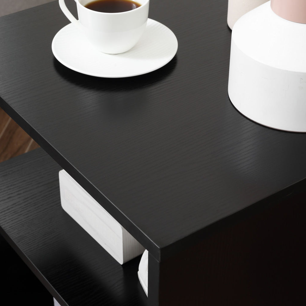 Modern S-Shaped End Table with Three-Tier Storage