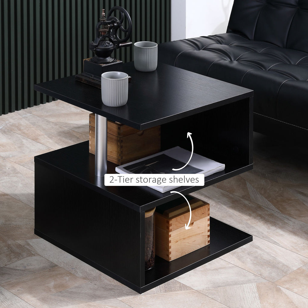 Modern S-Shaped End Table with Three-Tier Storage