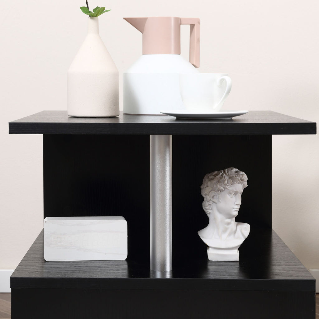 Modern S-Shaped End Table with Three-Tier Storage