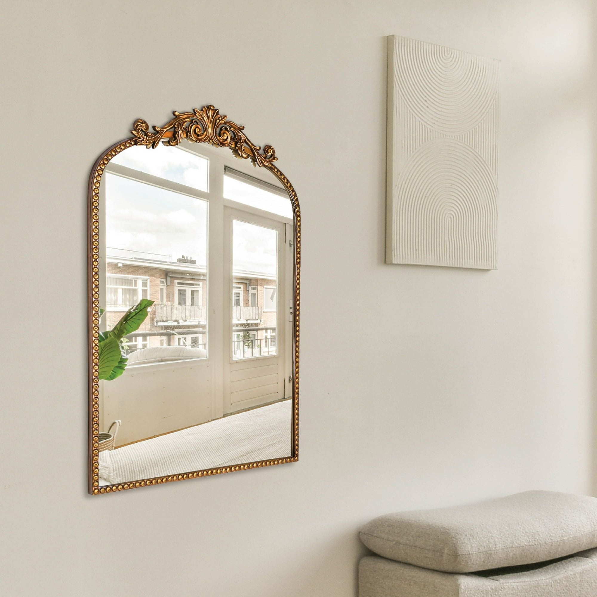Classic Filigree Arch Wall Mirror with Elegant Golden Finish