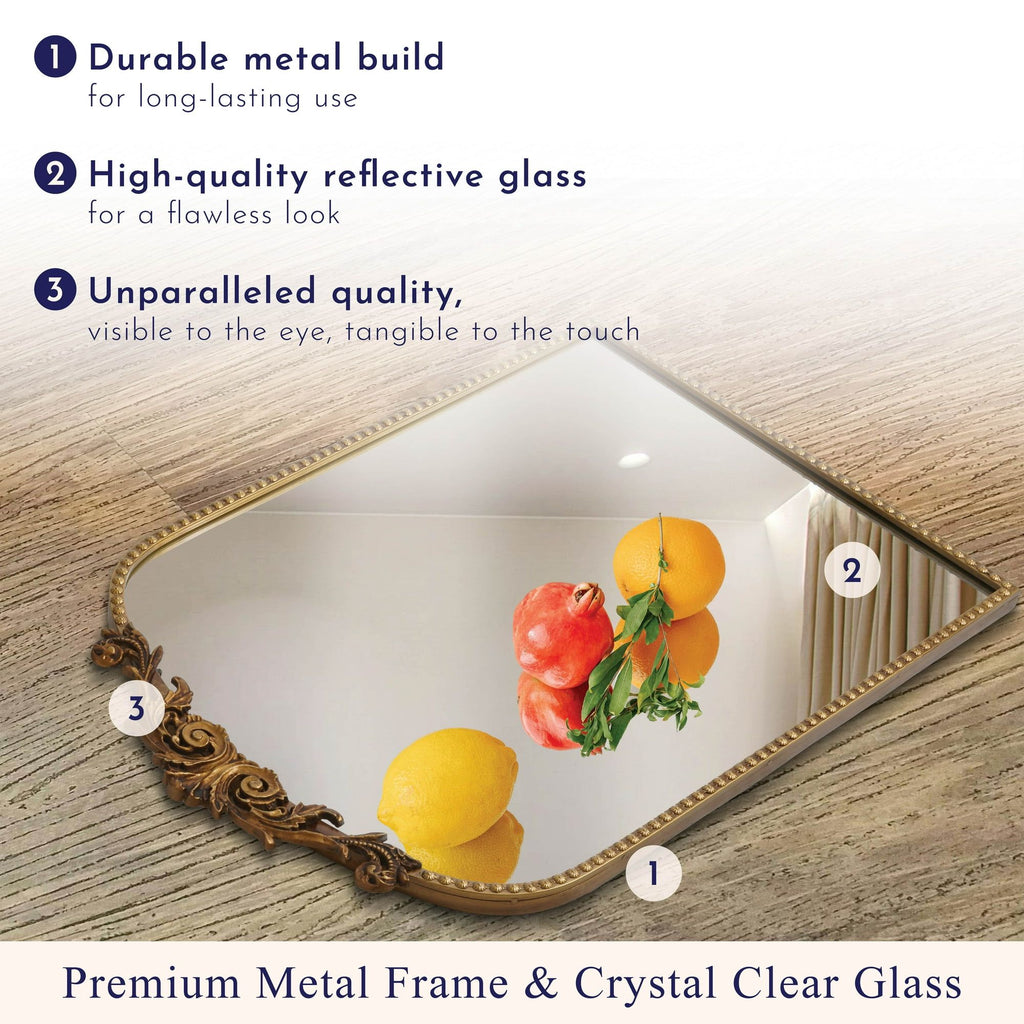 Classic Filigree Arch Wall Mirror with Elegant Golden Finish