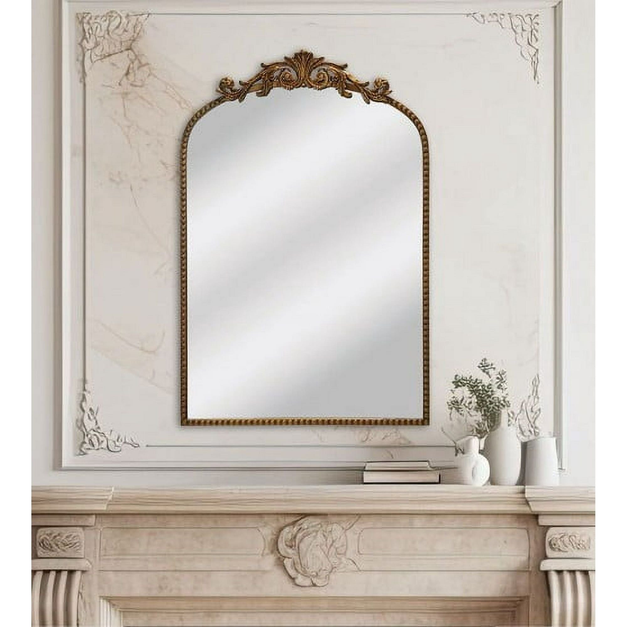 Classic Filigree Arch Wall Mirror with Elegant Golden Finish