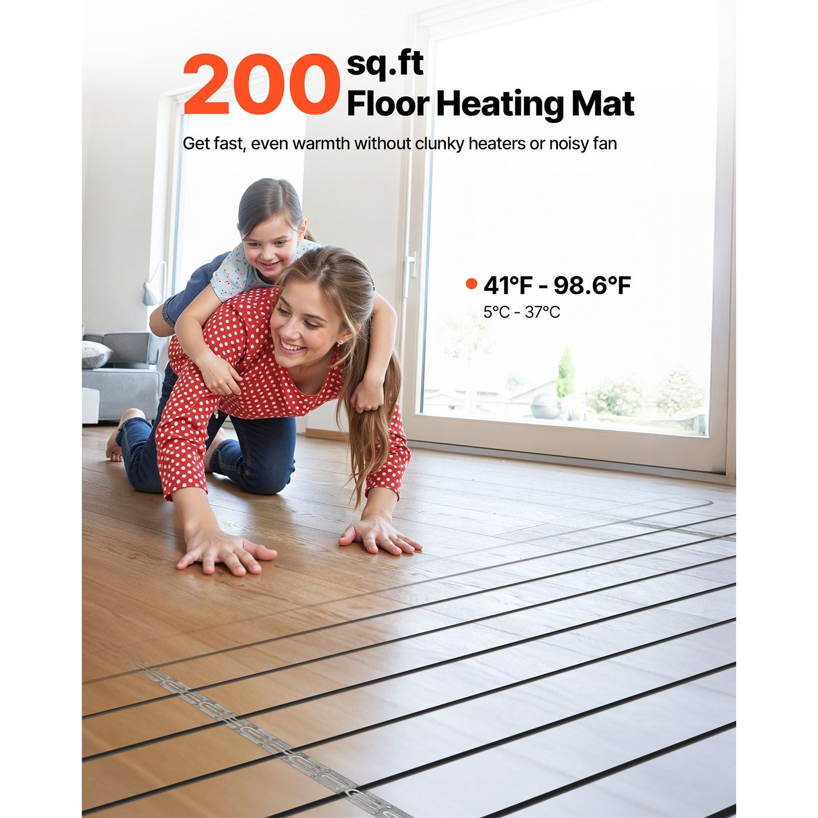 200 sqft Underfloor Heating Cable Kit, 240V Electric Radiant Heated Floor System, with Smart Control
