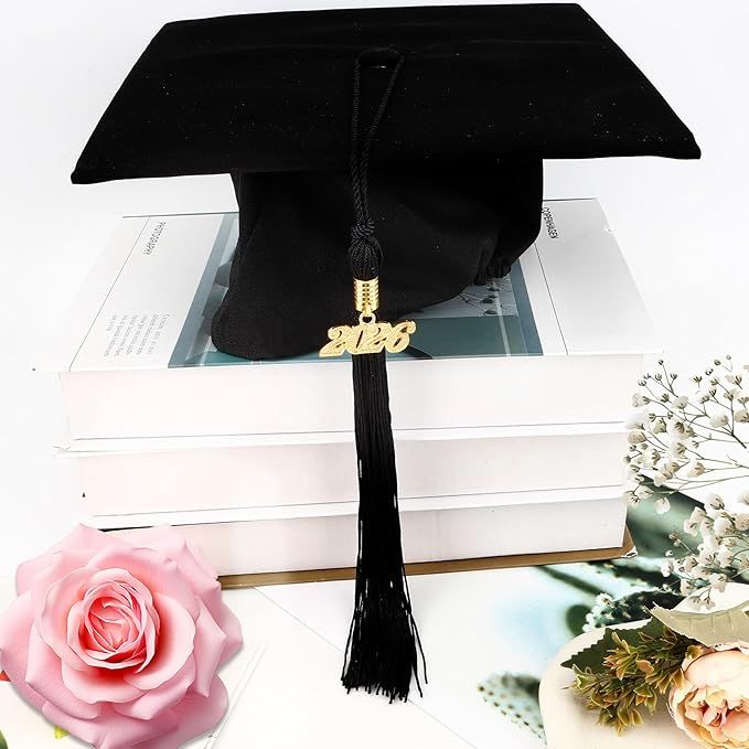 2026 Black Gradution Tassel with Golden Charm for Graduation Cap Hat Gown Headband