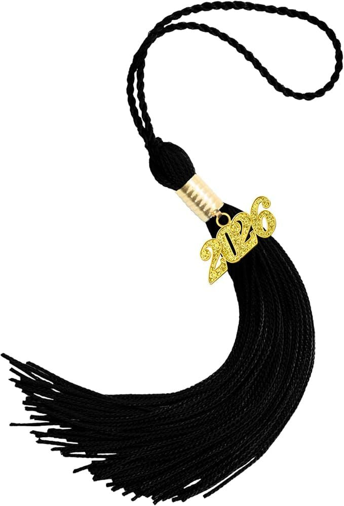 2026 Black Gradution Tassel with Golden Charm for Graduation Cap Hat Gown Headband