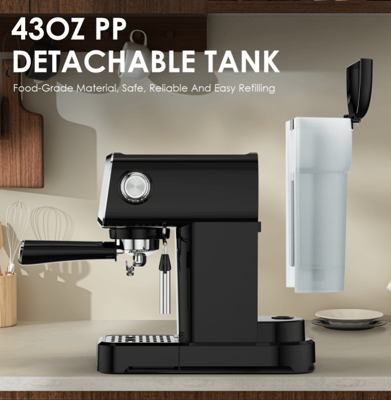 20Bar American Coffee Maker with Built-in Thermometer and Milk Frother