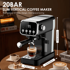 20Bar American Coffee Maker with Built-in Thermometer and Milk Frother