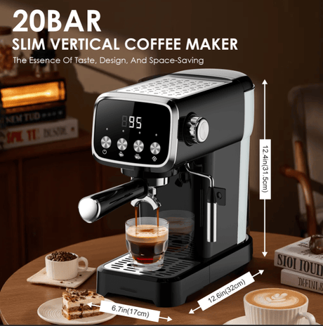 20Bar American Coffee Maker with Built-in Thermometer and Milk Frother