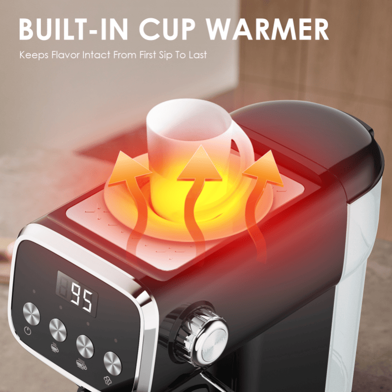 20Bar American Coffee Maker with Built-in Thermometer and Milk Frother