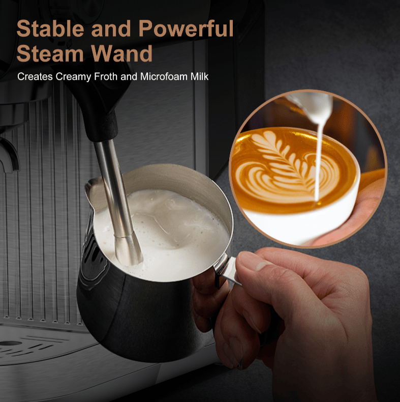 20Bar American Coffee Maker with Built-in Thermometer and Milk Frother