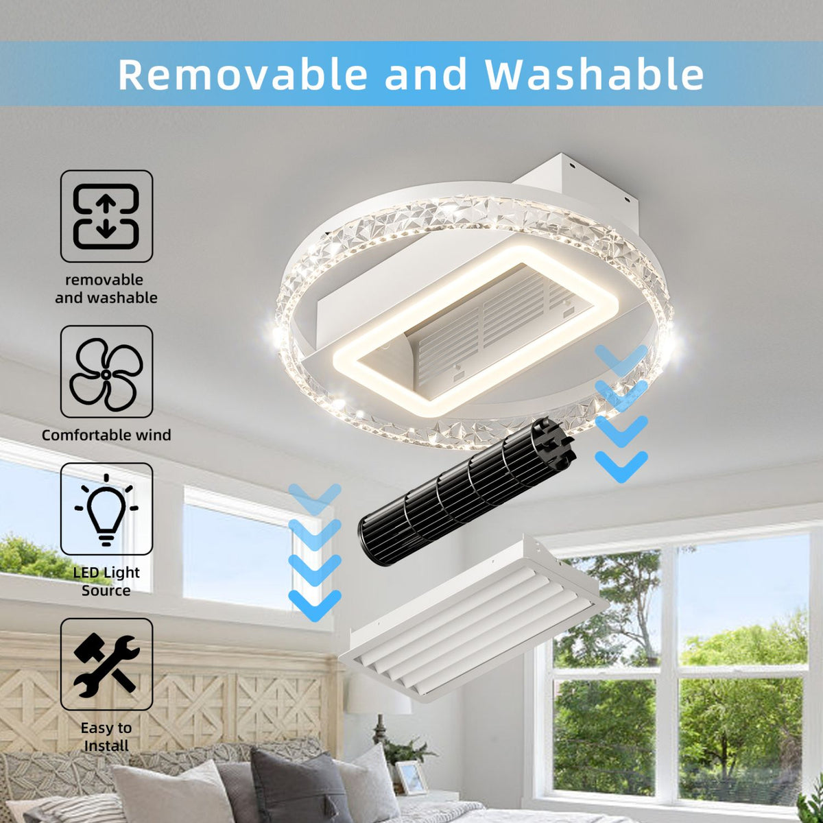Modern Leafless Ceiling Fan with Remote and App Control